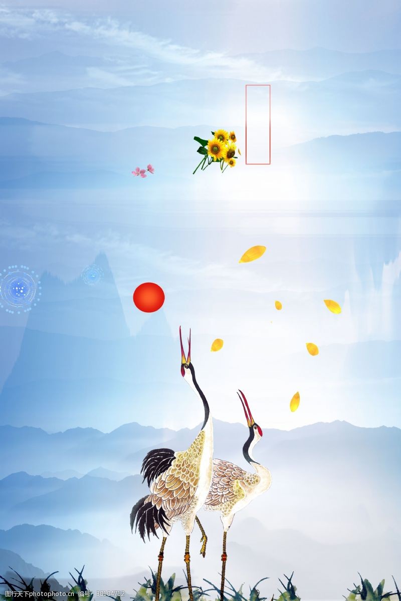 重阳背景传统重阳节白鹤花瓣海报背景素材