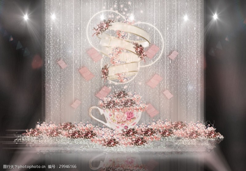 裸粉色粉色英式茶香圆环装饰创意婚礼效果图