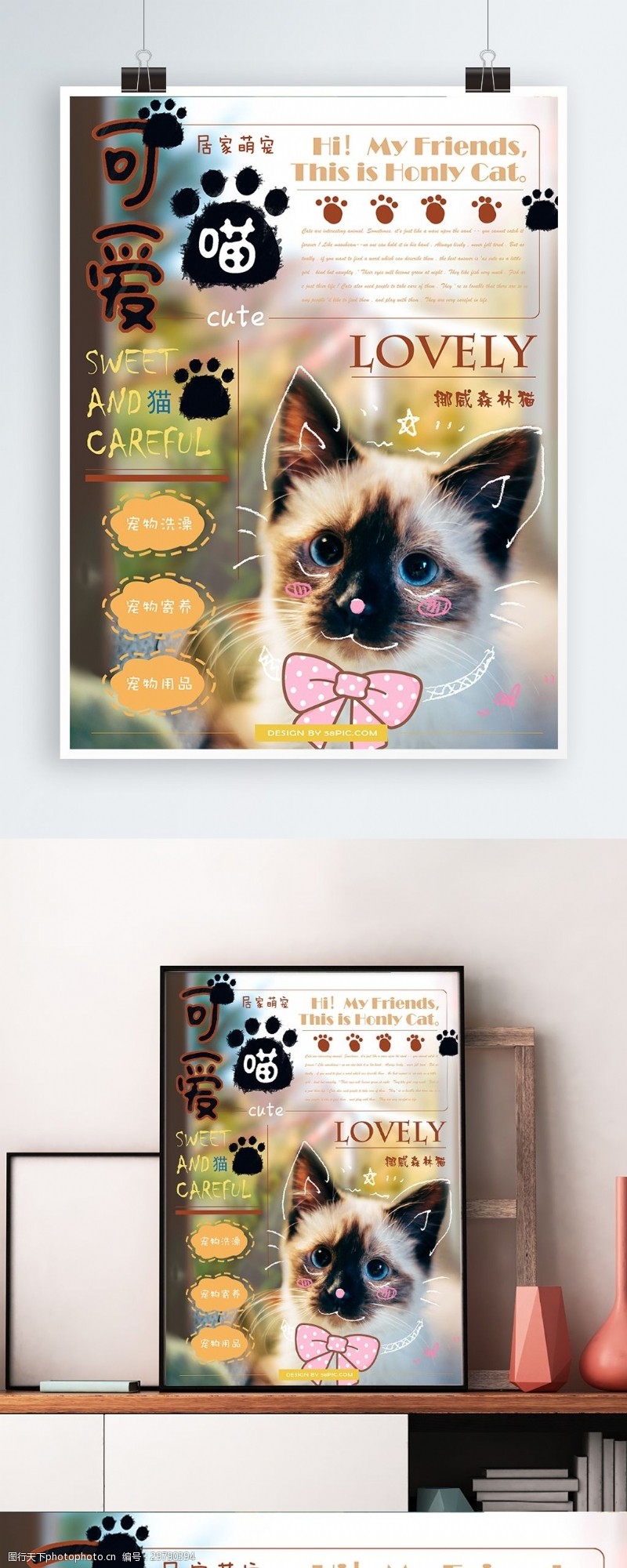 宠物海报小清新手绘风宠物店宠物猫促销海报