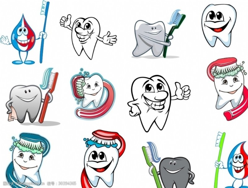 卡通牙医诊所及保护牙齿系列矢量