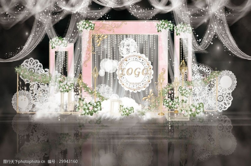 造型布幔粉色大气唯美婚礼迎宾工装效果图