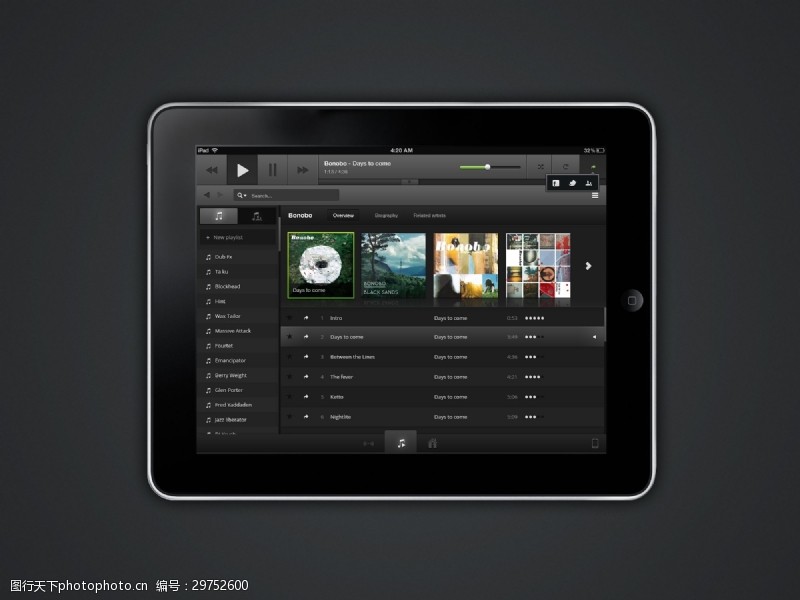 iphone5sipad音乐app界面场景中苹果样机模板