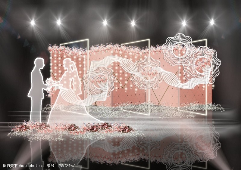 裸粉色粉色新郎新娘装饰折叠造型背景婚礼效果图