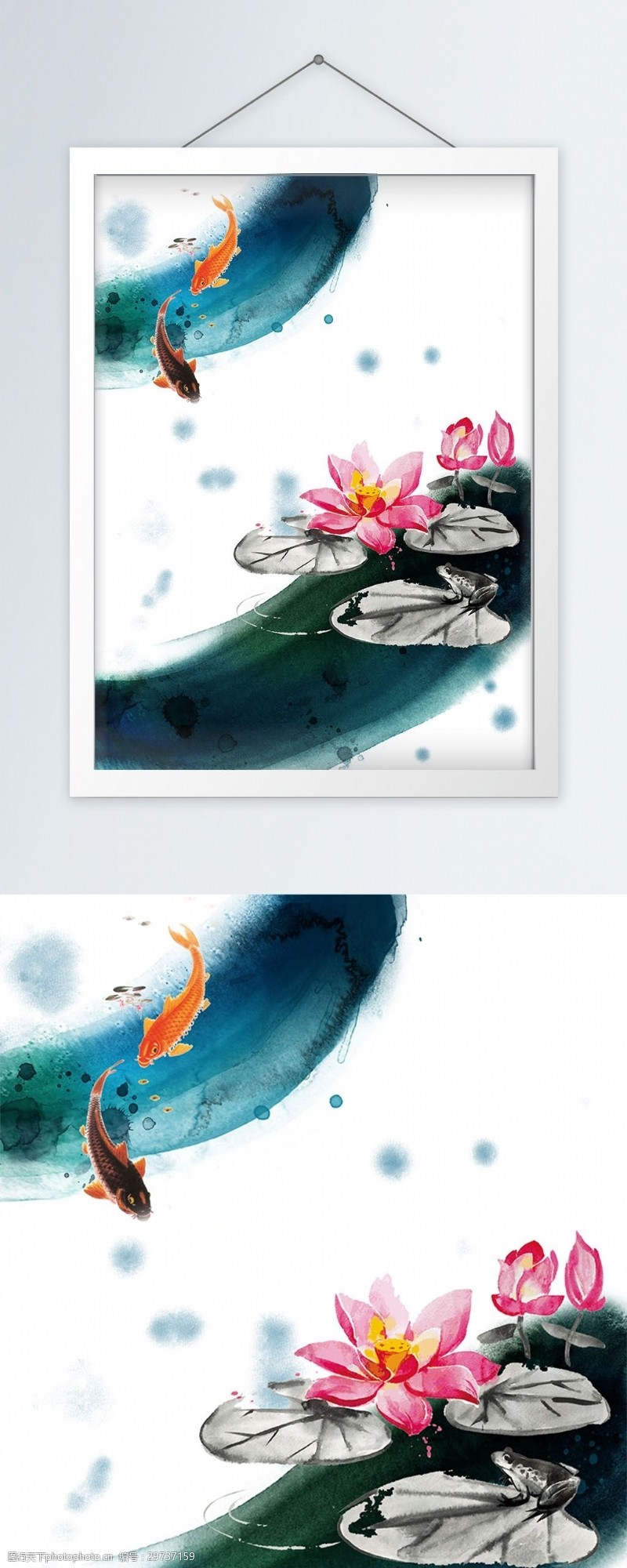 荷花国画中国风水墨彩色荷花手绘创意装饰画