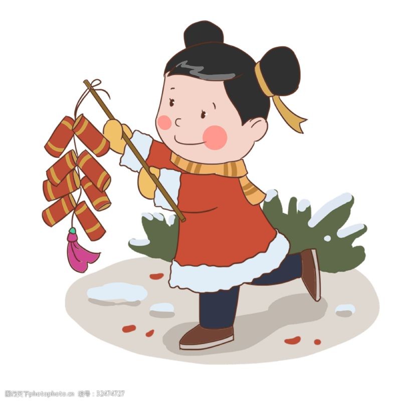 放鞭炮儿童手绘红色中国风新年快乐儿童插画