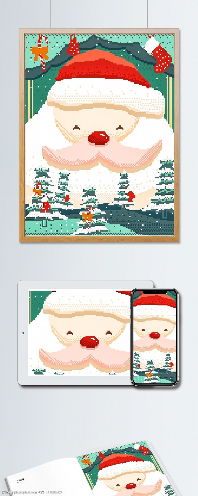 手机配图圣诞节圣诞老人复古像素风插画配图壁纸