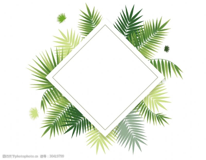 矢量白色菱形标签绿色树叶元素