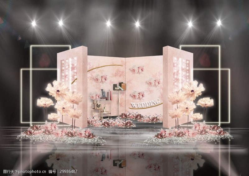 立体装饰台灯粉色立体展示空间镂空拱门创意婚礼效果图