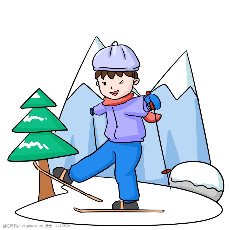 运动人物冬季旅游男孩滑雪卡通
