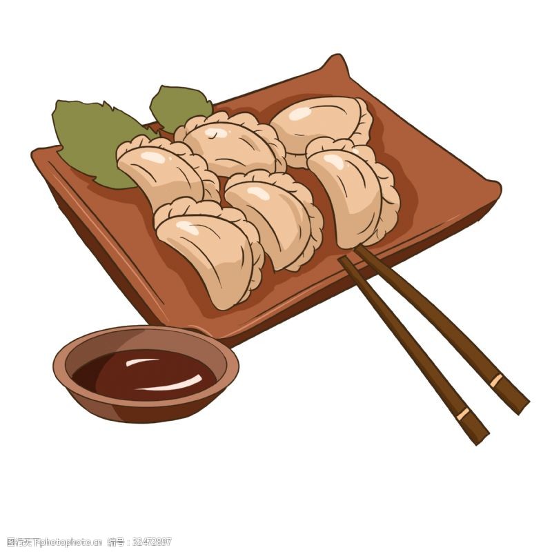 手绘一盘饺子插画