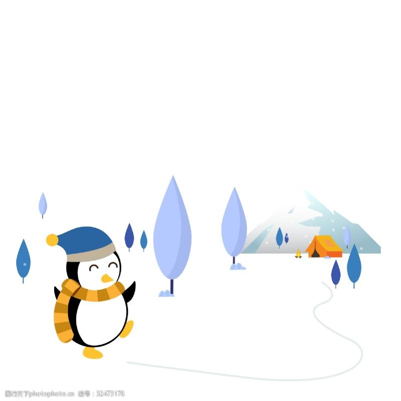 卡通冬季冬天冬令营可爱企鹅出游雪花飘舞