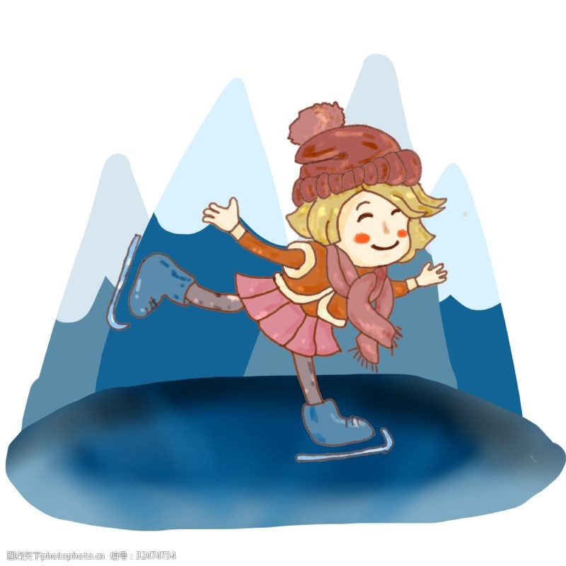 童话蜡笔风冬季保暖儿童女孩溜冰冰山