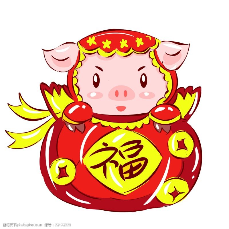 2019猪年新年红红火火手绘卡通吉祥福袋猪猪