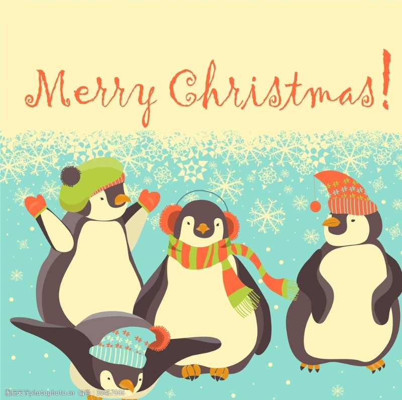 复古卡通企鹅圣诞节海报