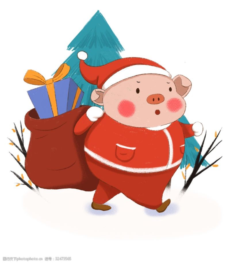 可爱的圣诞老人手绘小清新可爱的圣诞猪下载