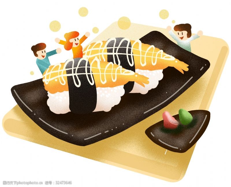 新鲜寿司冬季冬天吃寿司插画