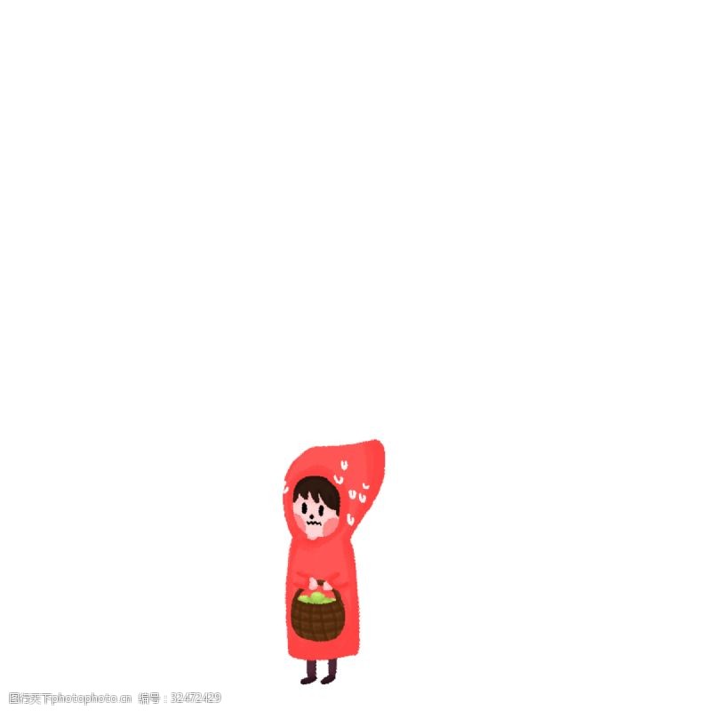 红衣女鬼害怕的小红帽手绘插画psd
