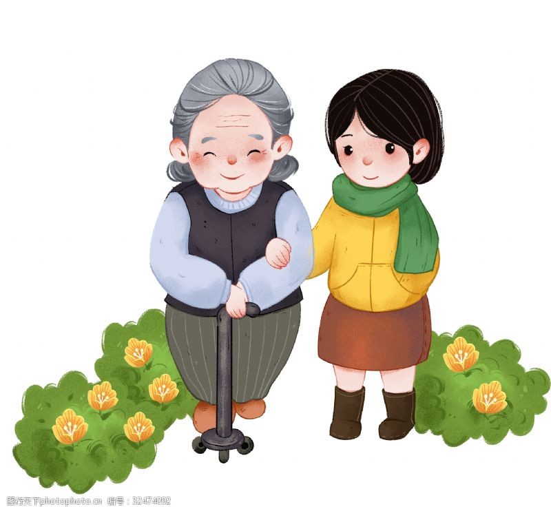 社区志愿者帮助老人插画