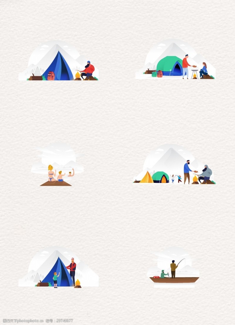 矢量6组登山露营人物素材设计