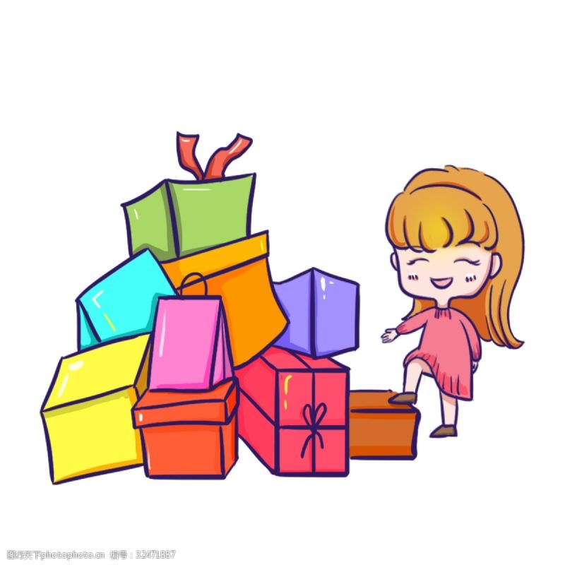 双十一素材下载双十一粉色系女孩收到礼物png素材下载