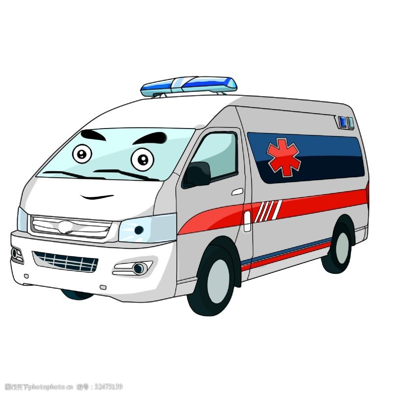 医疗援援助卡卡通手绘救护车插画