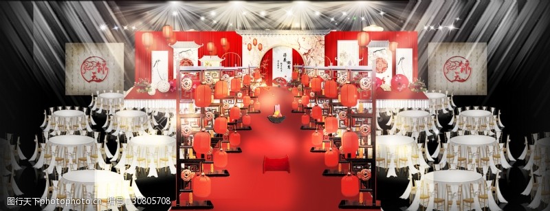 中式婚礼高端大气红色新中式清新婚礼设计效果图