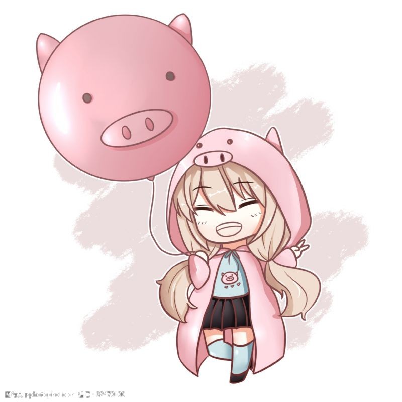 粉红女孩猪年Q版猪猪女孩手绘