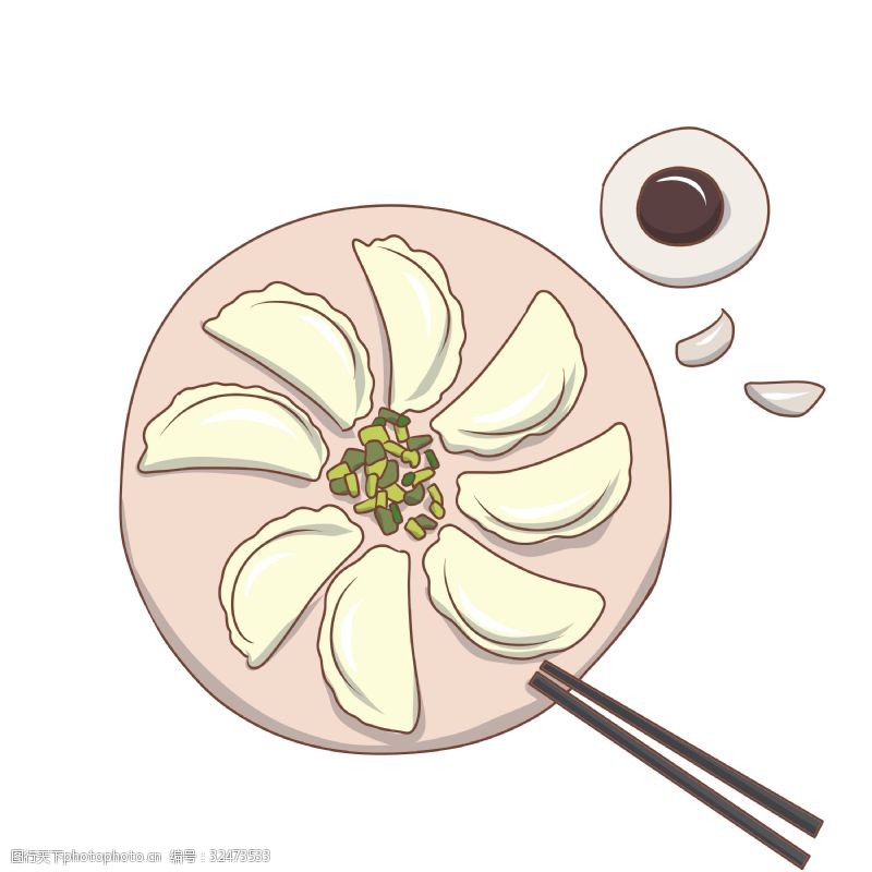 一盘饺子手绘卡通中华美食饺子