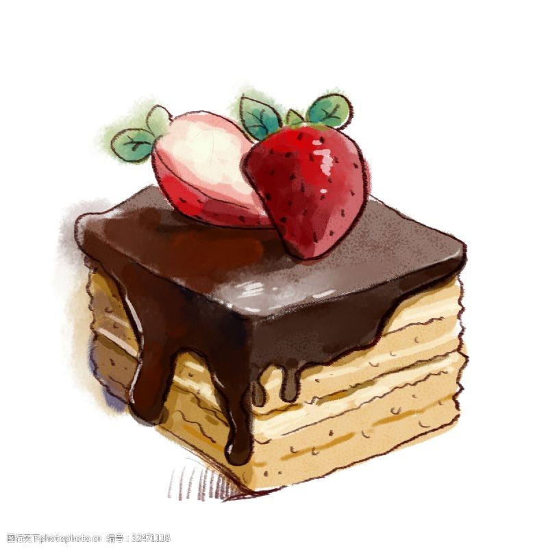 爱创新手绘水彩草莓蛋糕