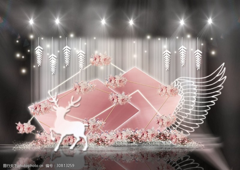 裸粉色粉色圣诞气氛麋鹿雪花翅膀霓虹灯婚礼效果图