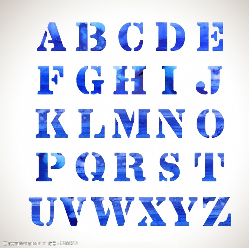 邮票字母蓝色水彩印刷