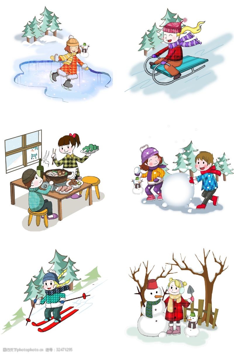卡通冬天场景冬季冬天卡通人物活动场景合集