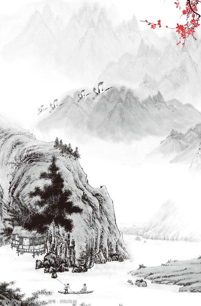 展板山水画水墨中式背景