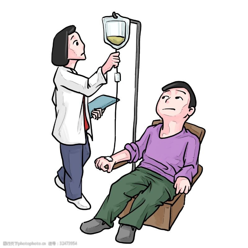 医患卡通人物医院护士给患者输液场景插画