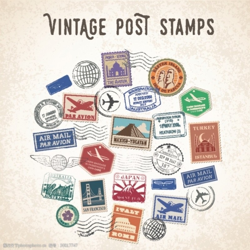 复古旅游邮票邮票