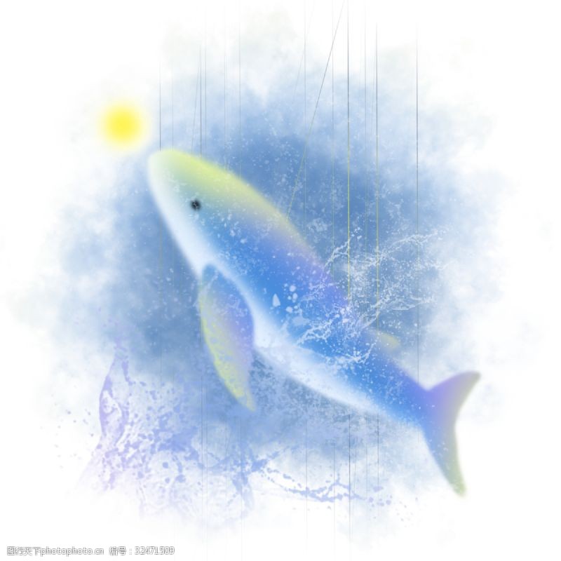 海豚飞跃梦幻梦境鲸鱼插画手绘