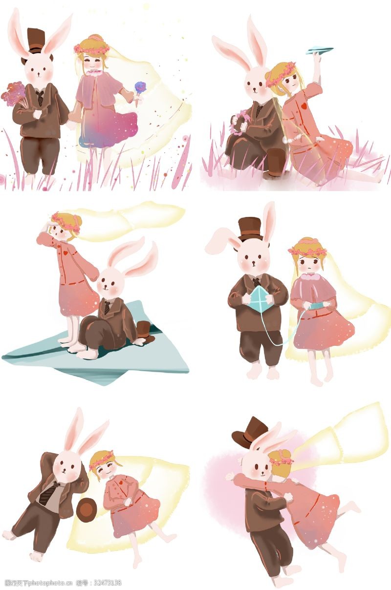 心形风筝兔子先生和粉色连衣裙女孩的梦幻系列