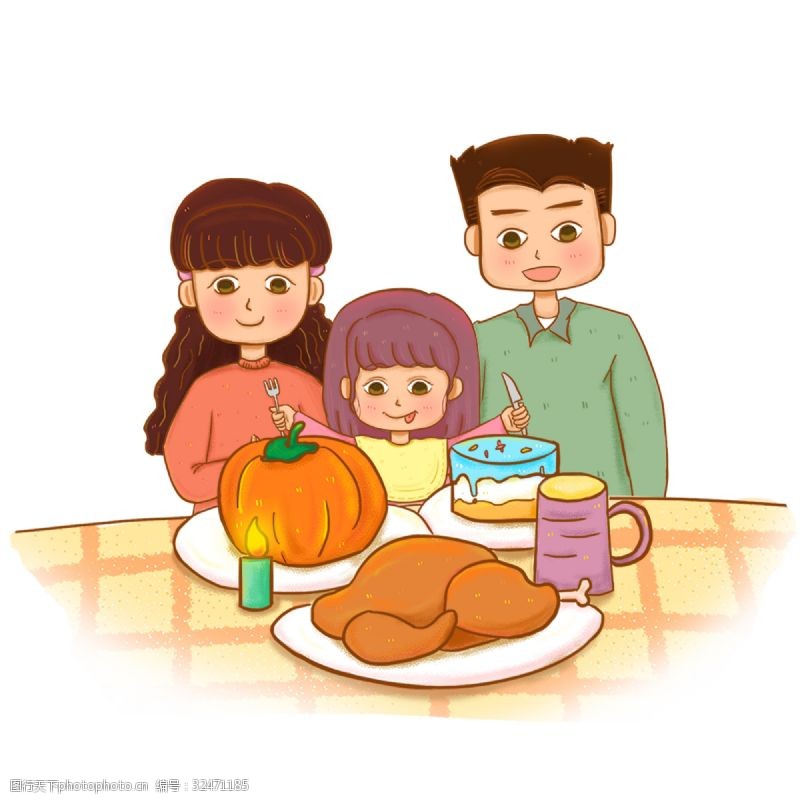 母亲节素材下载感恩节家人团聚吃火鸡png素材下载