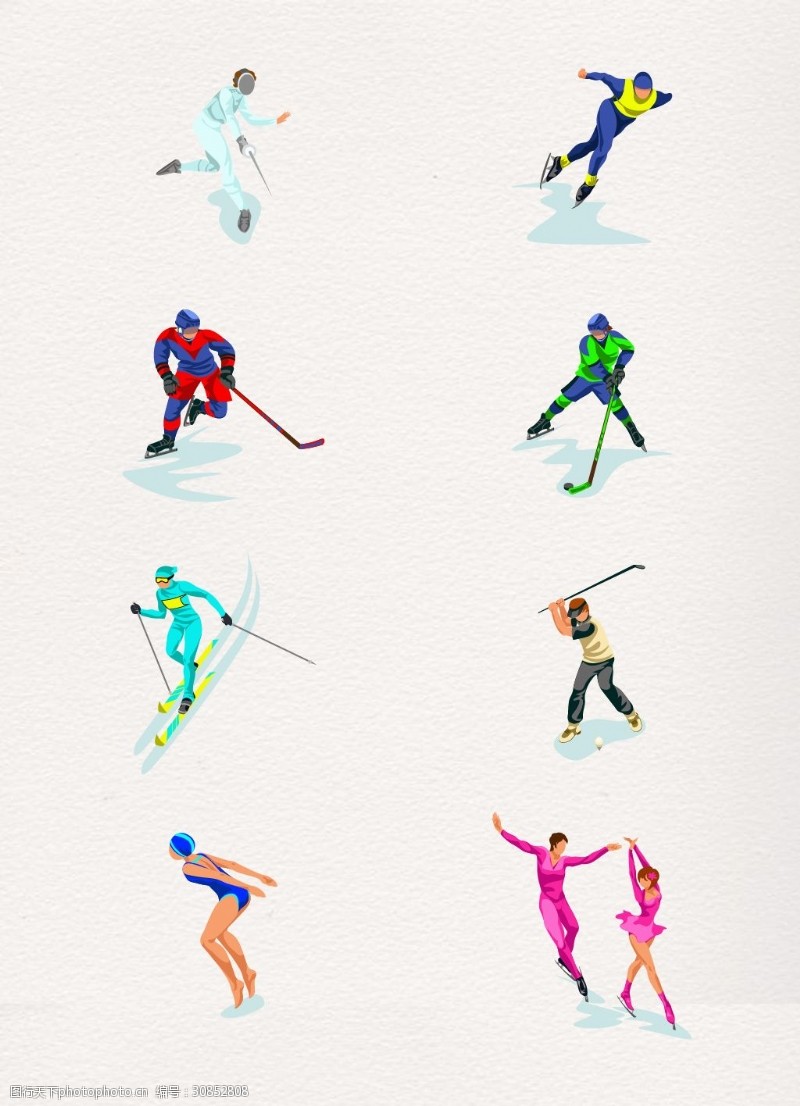 花样滑冰卡通矢量冬季奥运会运动员设计