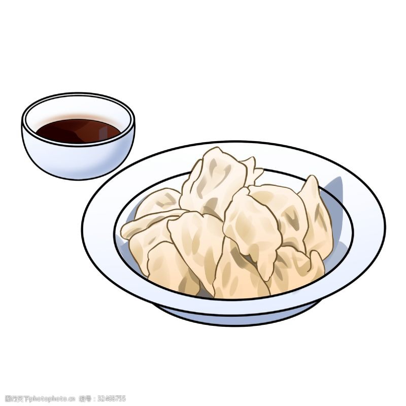 一盘饺子手绘冬至美食一盘子饺子醋碗插画