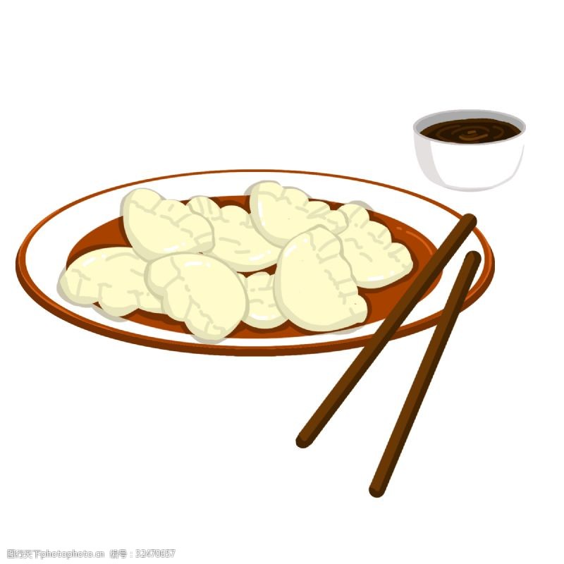 手绘冬至一盘饺子插画