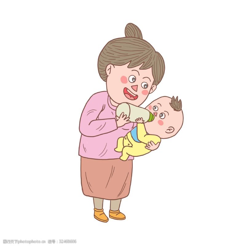 卡通手绘母亲和孩子