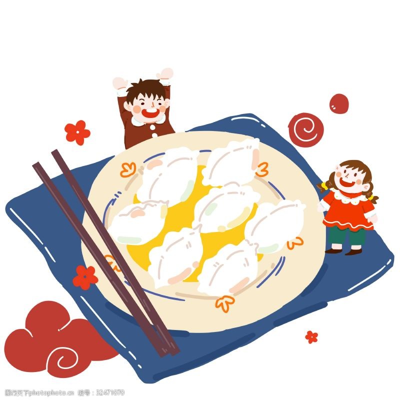 一盘饺子手绘过大年吃饺子儿童插画