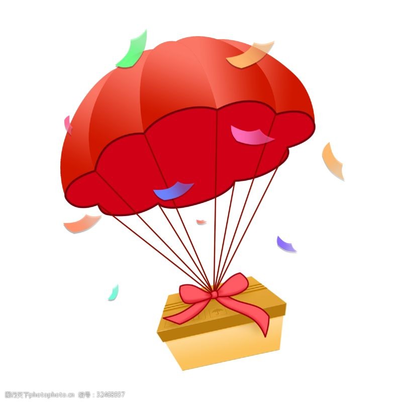 降落礼物创意手绘双十二红色礼物盒