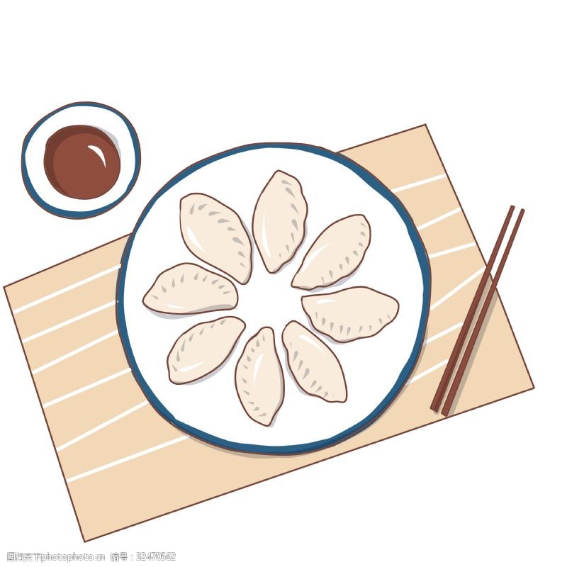 手绘美食一盘饺子插画