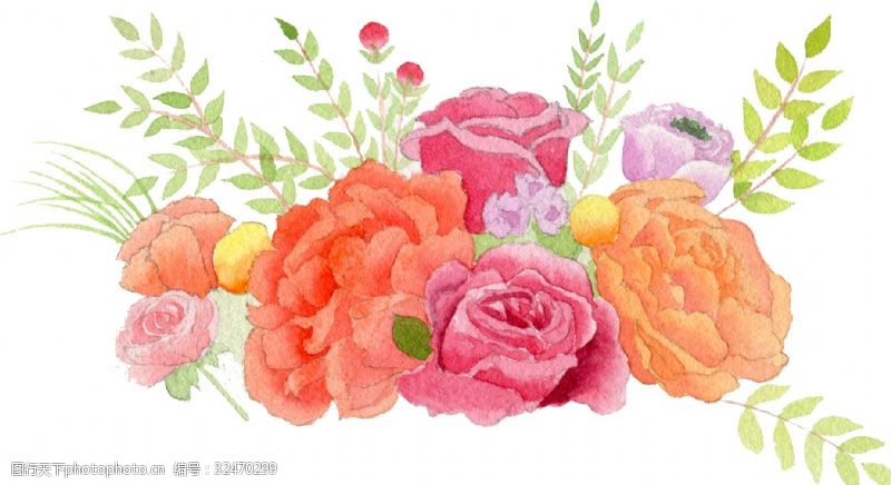 水彩花朵装饰图案小清新彩鲜花手绘