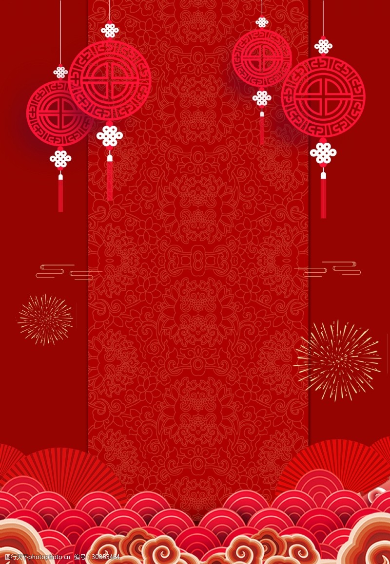 中国风红色灯笼烟花背景素材