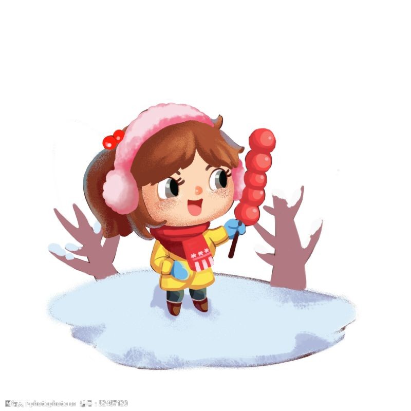 冷暖色冬日主题女孩和糖葫芦