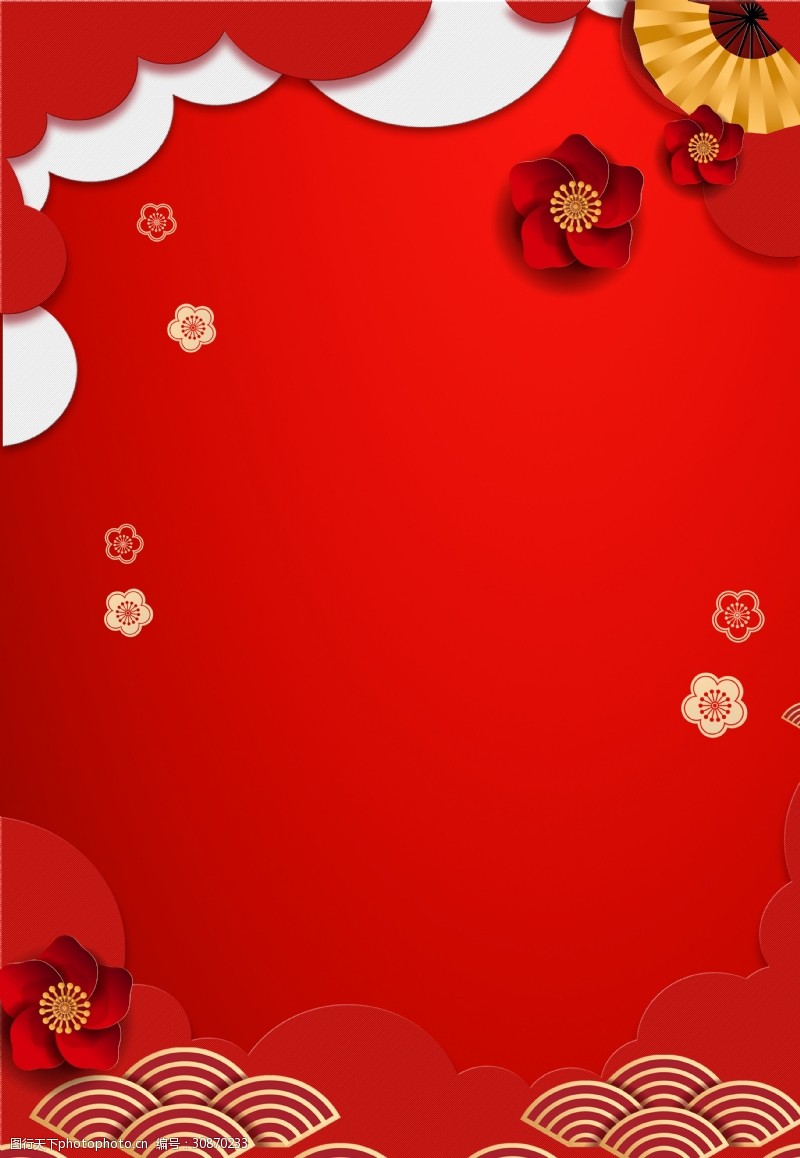 红色折纸花朵猪年春节背景素材