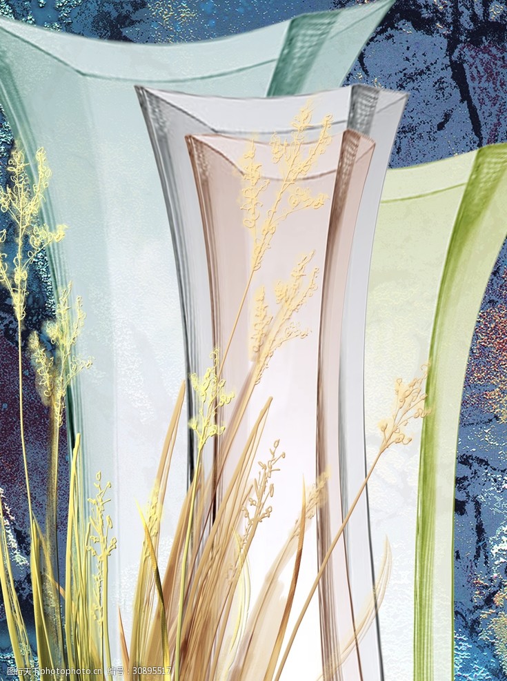唯美油画现代简约多彩玻璃花瓶客厅装饰画
